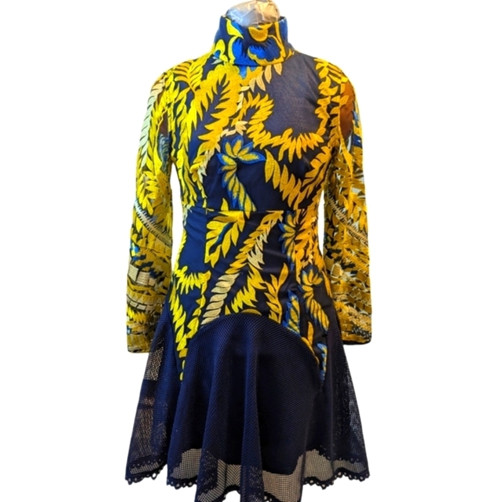 NWT ..The Humming Bird Blue/Gold Mini Dress...Size 10
